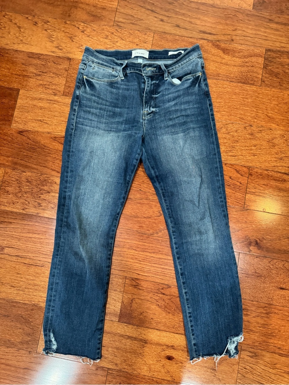 Frame Blue Distressed Le High Straight Jeans Size 28